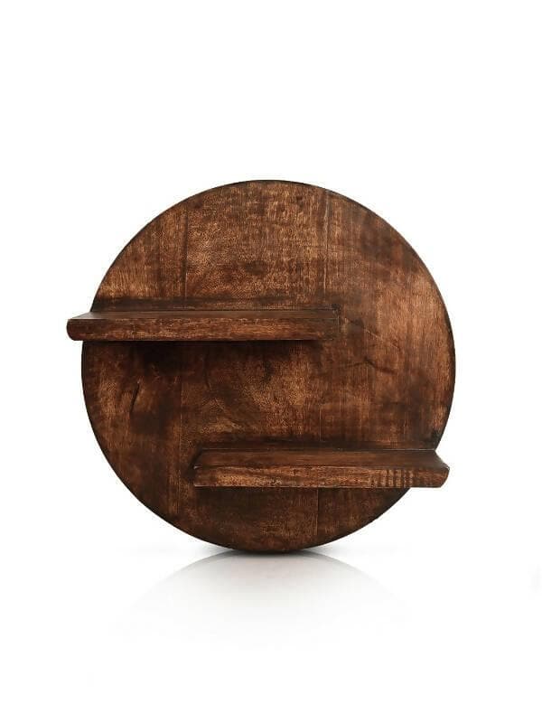 Green Girgit Wooden Round Wall Shelf - HalfPe