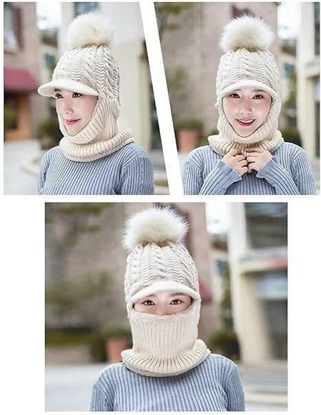 Womens Girls Knit Beanie Scarf Mask - HalfPe