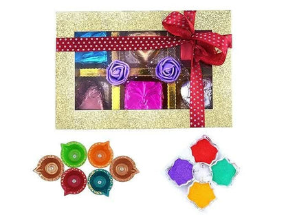 Mantouss Return Gift Diwali Chocolate Box + 2 Cute Diya and Rangoli Colours - HalfPe