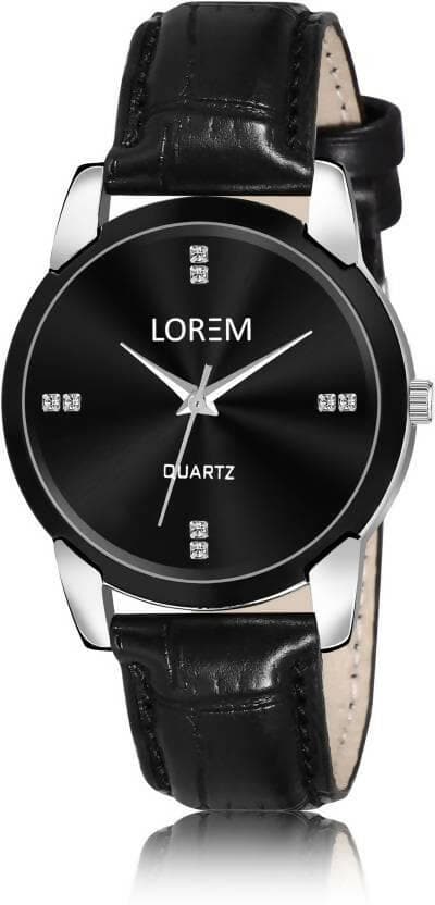 LOREM Black Stylish Dial Analog Watch For Women LR343 - HalfPe