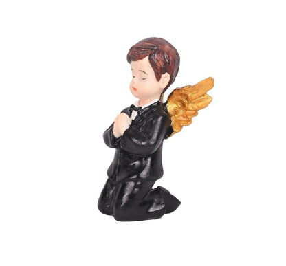 KariGhar Resin Small Black Sitting Angel Statue Catholic Idol for Home | Prayer Room | Bed Room | Shelf | Mantel | Gifting and Decoration - HalfPe