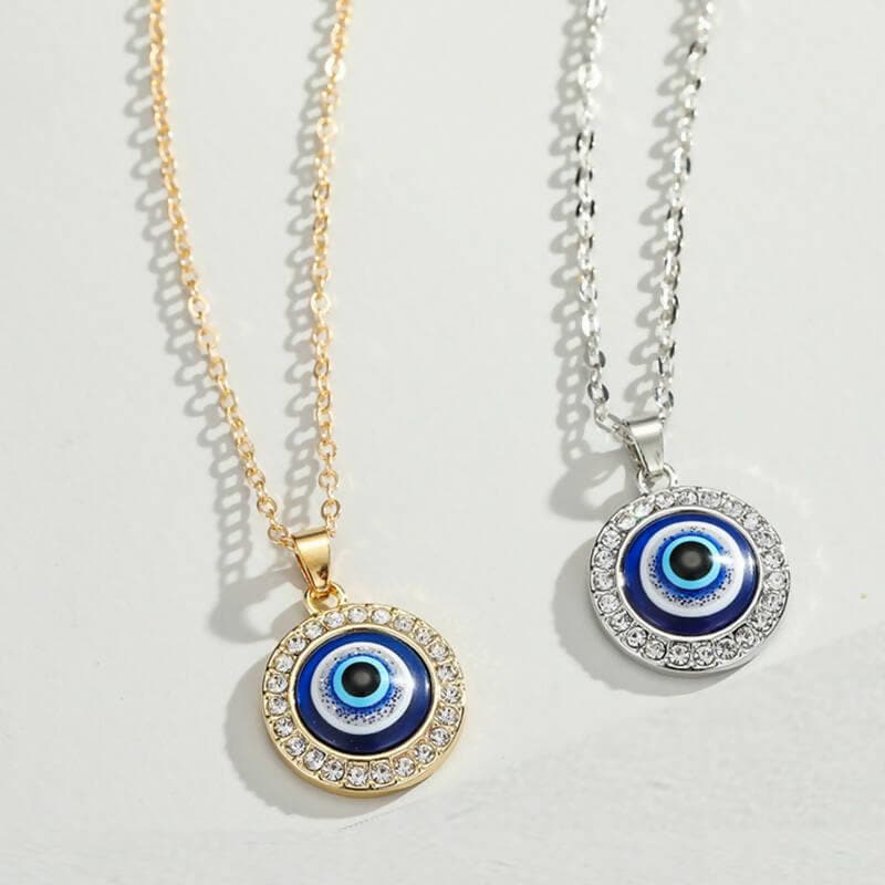 Pinapes Gold Plated Evil Eye Sea Green Pendant Necklace for Women’s & Girls (Gold & silver - Set of 2) - HalfPe