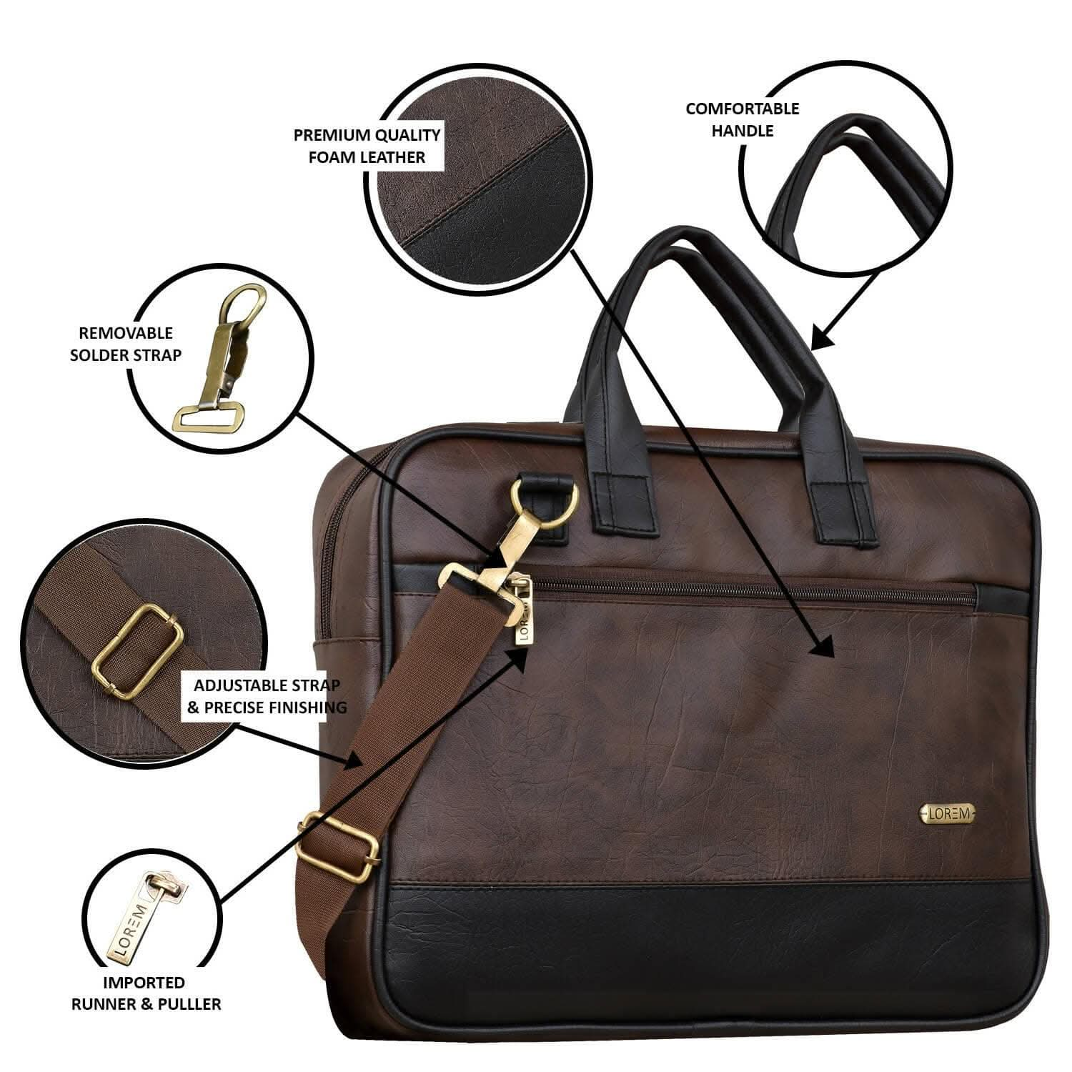 LOREM Brown & Black Color Faux Leather 10L Messenger Bag For Men & Women - HalfPe