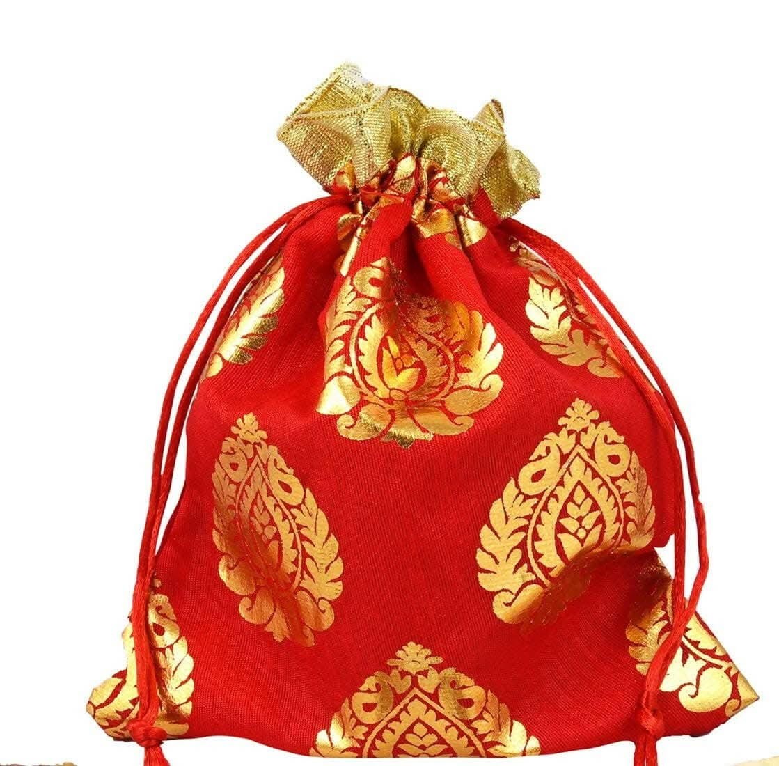 MANTOUSS Happy Diwali Dry Fruit Red Designer Potli-Walnut+ Diwali Greeting Card - HalfPe