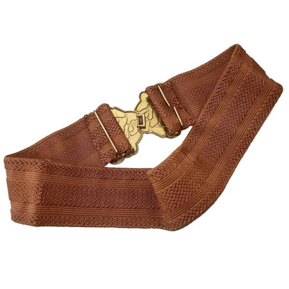 SENECIO Brown Streachale Woven Cummerbund Kamarband Belt Rose Buckle For Girls & Women Free Size - HalfPe