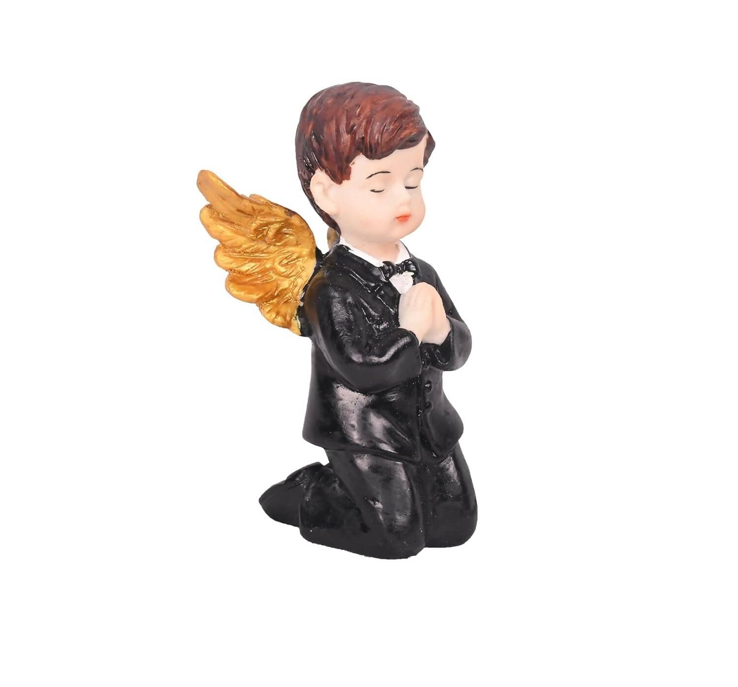 KariGhar Resin Small Black Sitting Angel Statue Catholic Idol for Home | Prayer Room | Bed Room | Shelf | Mantel | Gifting and Decoration - HalfPe