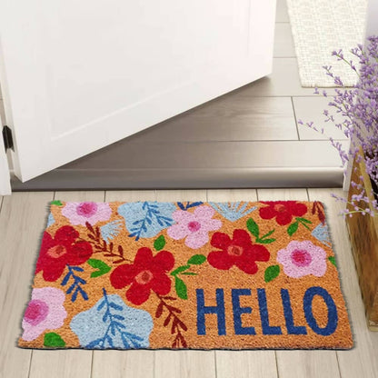 Mats Avenue Christmas Hello Coir Doormat with Non-Slip Rubber Backing for Indoor, Bath Rug - Multicolor Printed Xmas Themed Rug 45x 75 - HalfPe