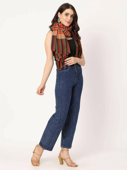 Maroon Multicolour Check Shawl for women - HalfPe