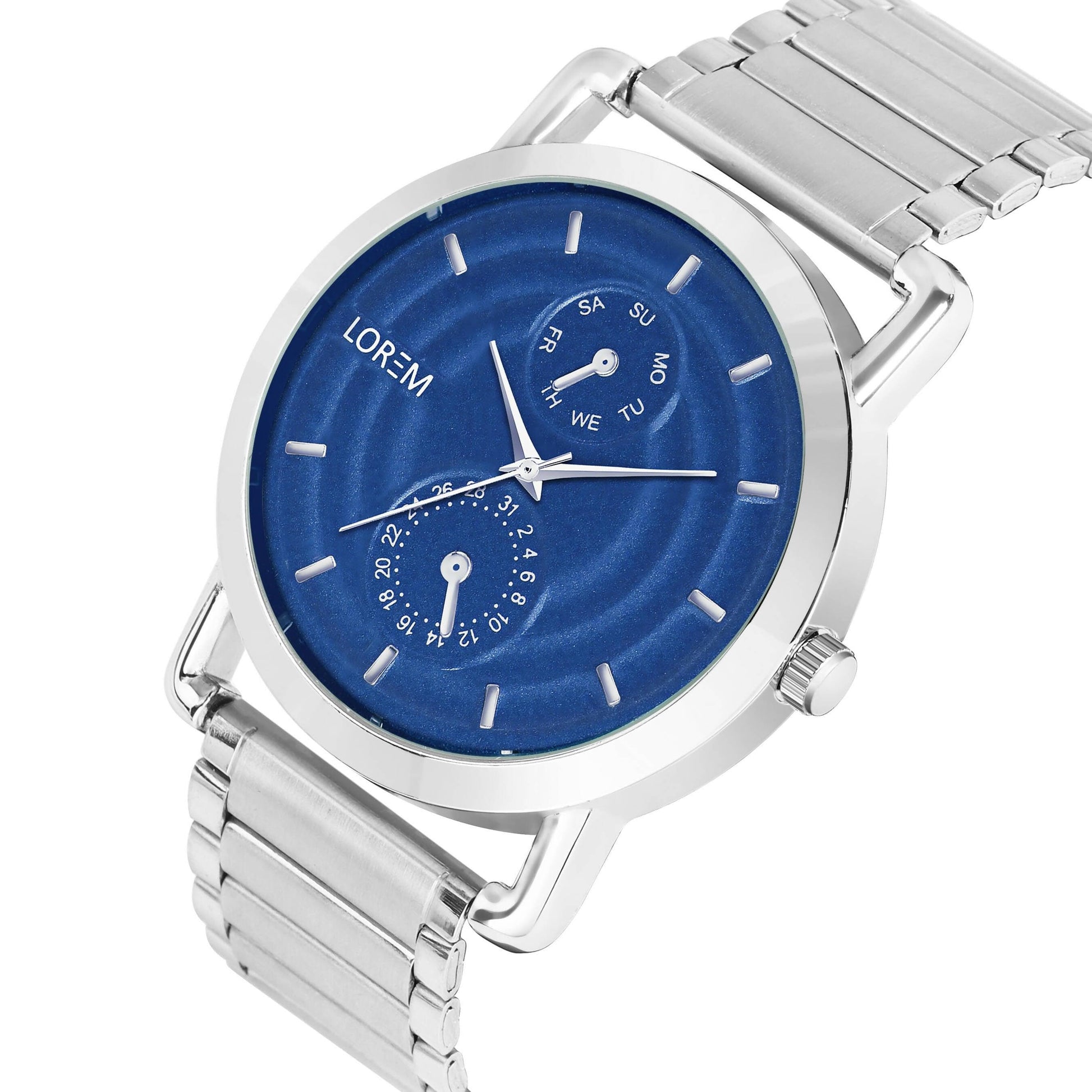 LOREM Blue 3D Embossed Stainless Steel Analog Watch For Men LR122 - HalfPe