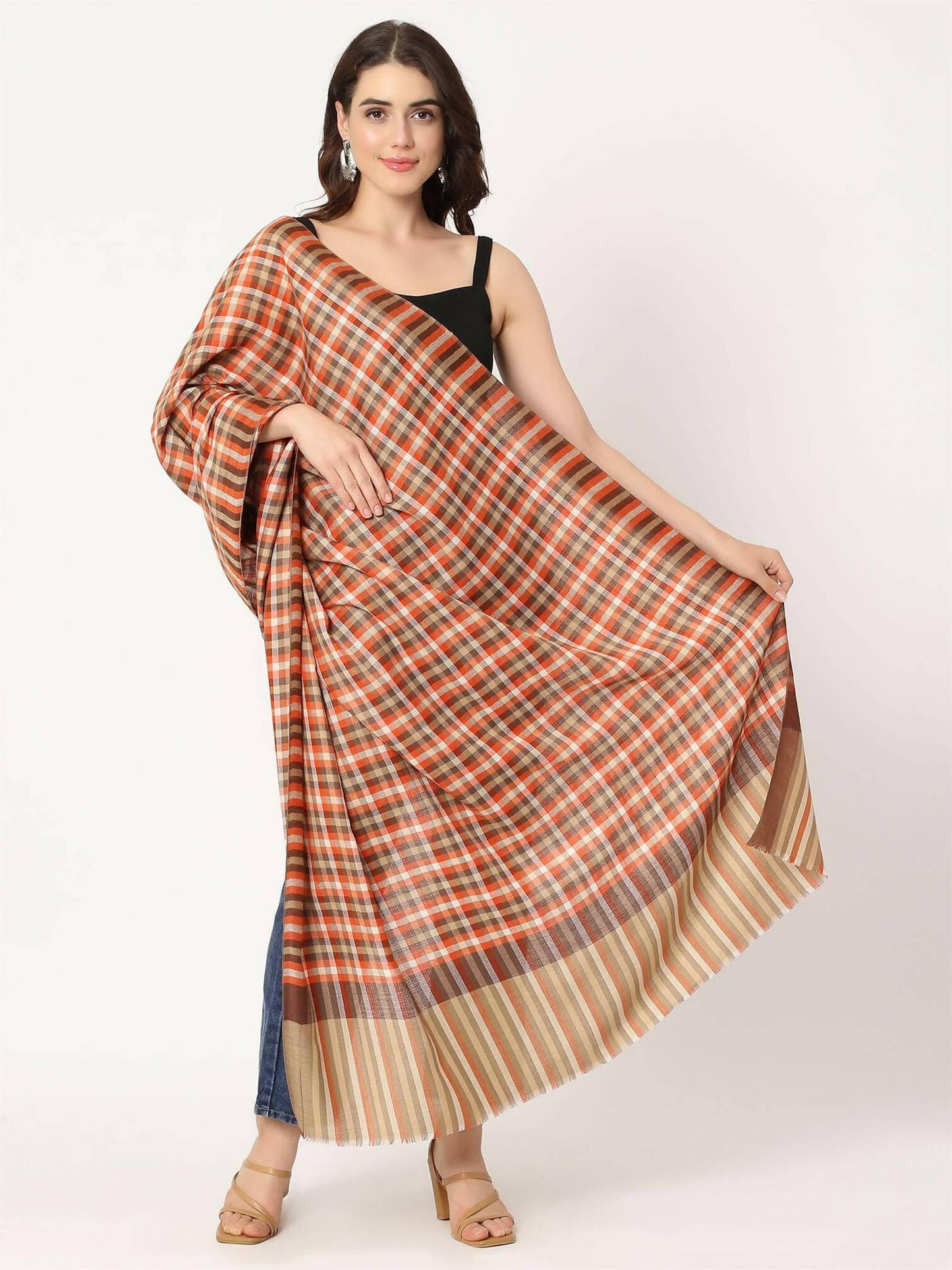 Multicolour Check Shawl(Brown) - HalfPe