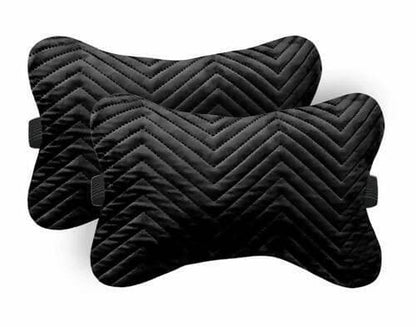 Car Seat Neck Rest Pillow, Cushion For All Cars, Premium Designer Quilted Velvet Lumbar, Back and Headrest Support for Car Seat, Size 16x25 cms, Black Velvet, Set of 2 by Lushomes - HalfPe