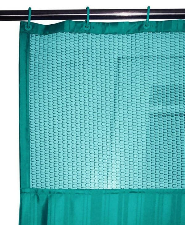 Hospital Partition Curtains, Clinic Curtains Size 8 FT W x 7 ft H, Channel Curtains with Net Fabric, 100% polyester 16 Rustfree Metal Eyelets 16 Plastic Hook, Sky Blue Zig Zag, (8x7 FT) - HalfPe