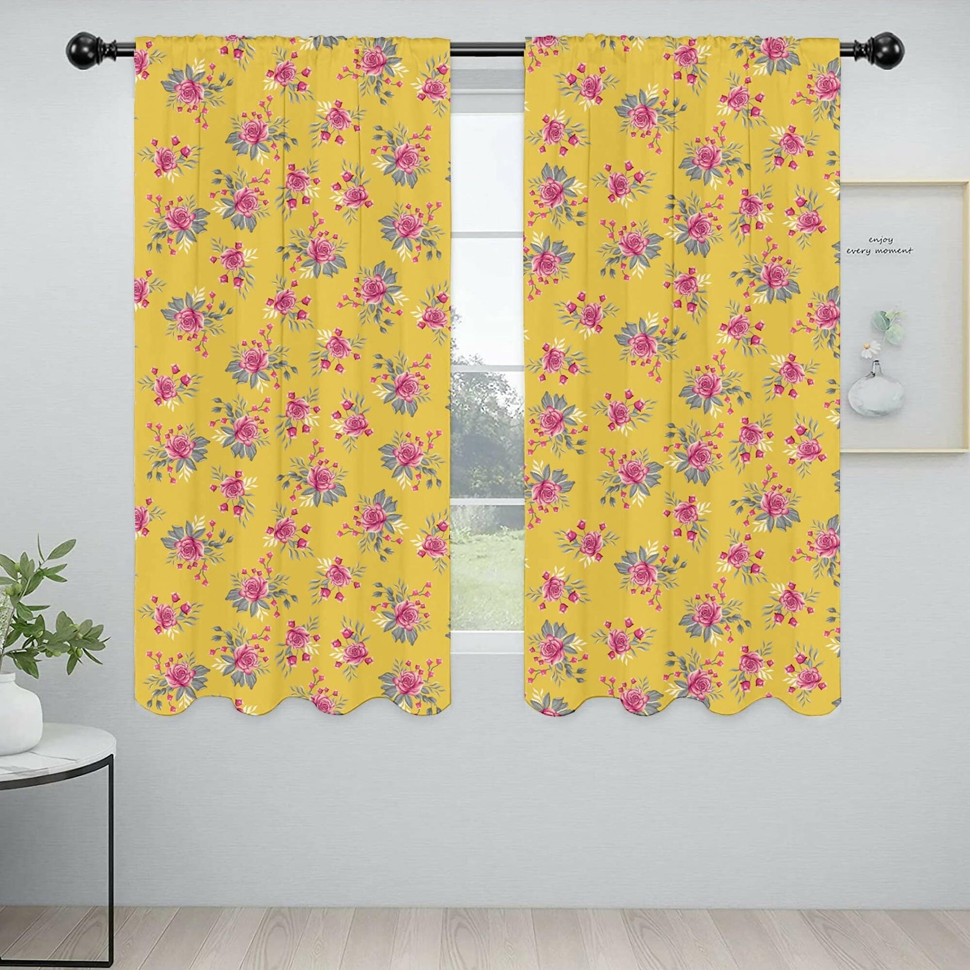 Lushomes window curtains 6 feet set of 2, curtain for windows 6 feet, screen for window, curtains for window, Semi sheer curtains, rod pocket curtains (Pack of 2, 57x72 Inch, Yellow Flowers) - HalfPe