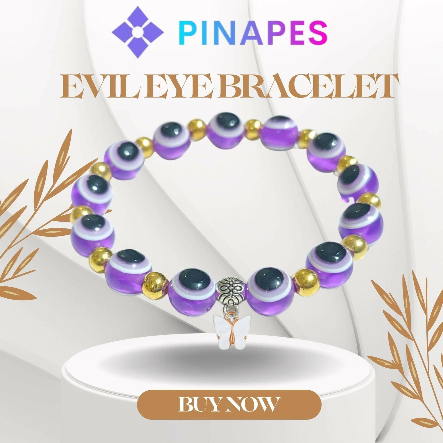 Pinapes white Butterfly Beads and Evil Eye Charm Bracelet A Must-Have for Fashionable and Superstitious Women (violet) - HalfPe