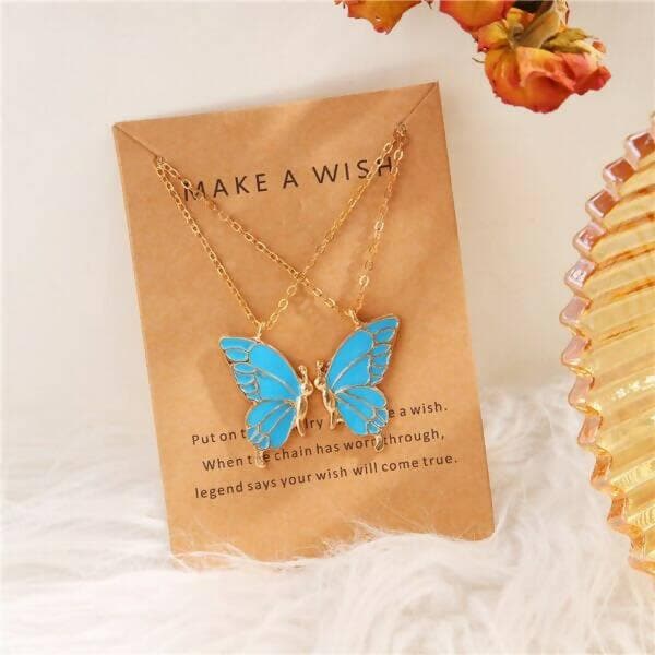 Pinapes Alloy Fashion Butterflies Blue Wing Friendship Necklace Daily Life (Set of 2) - HalfPe