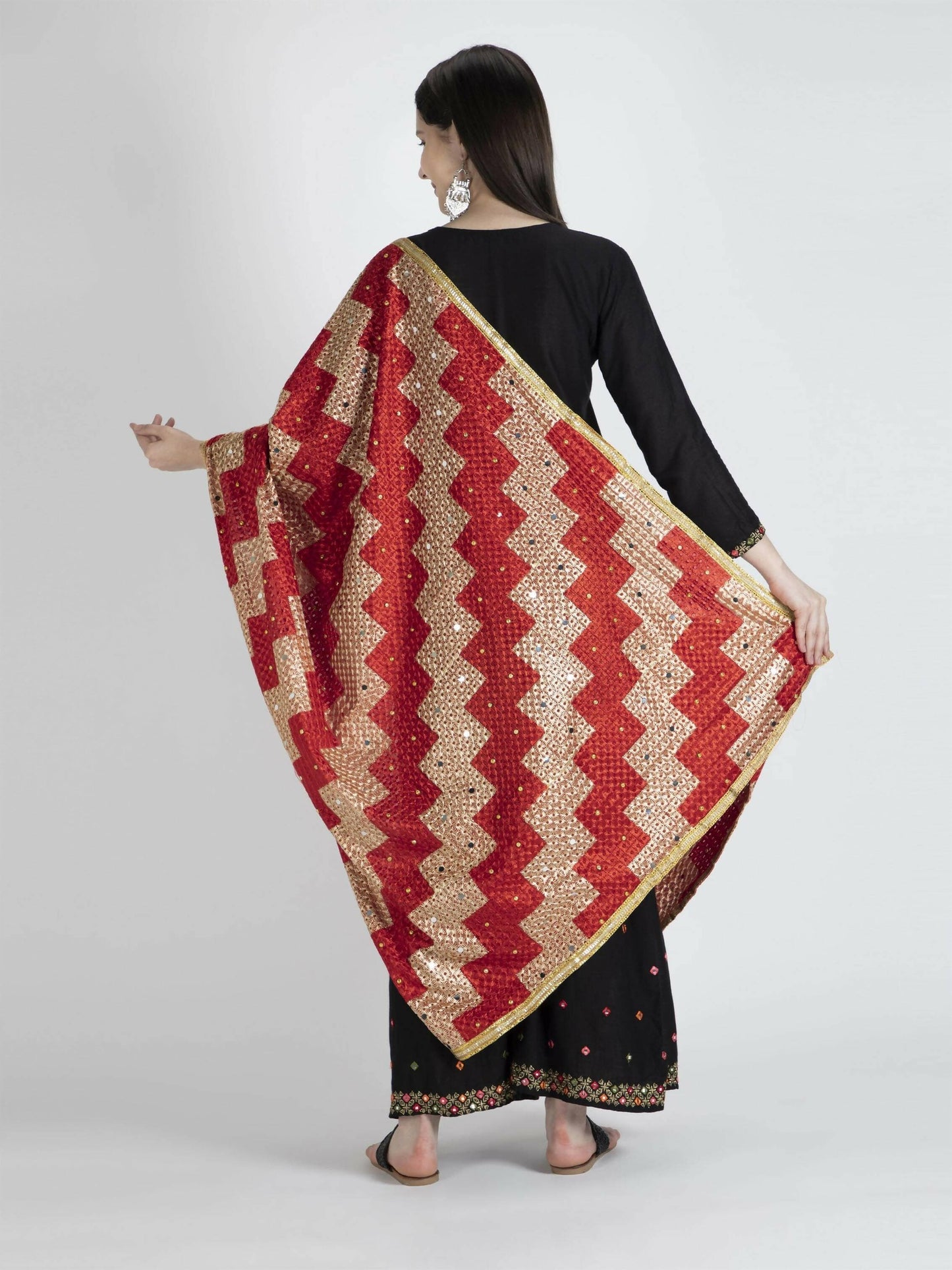 Phulkari Dupatta with Mirror Work (Multicolour) - HalfPe