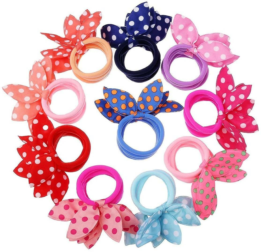 Baby Girl's Rabbit Ear Hair Tie Rubber Bands Style Ponytail Holder (Pack of 24) - HalfPe