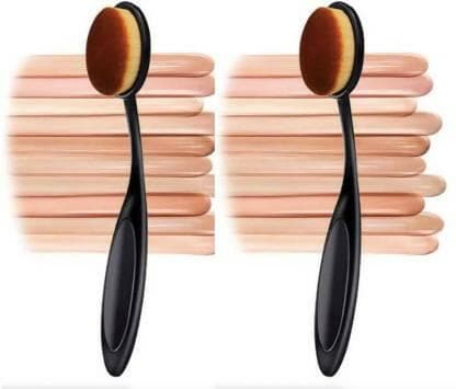 Bingeable 2 Pcs Oval Professional Makeup Brushes Set Soft Synthetic Multi Purpose Makeup Brushes (Gold\Multi color) - HalfPe