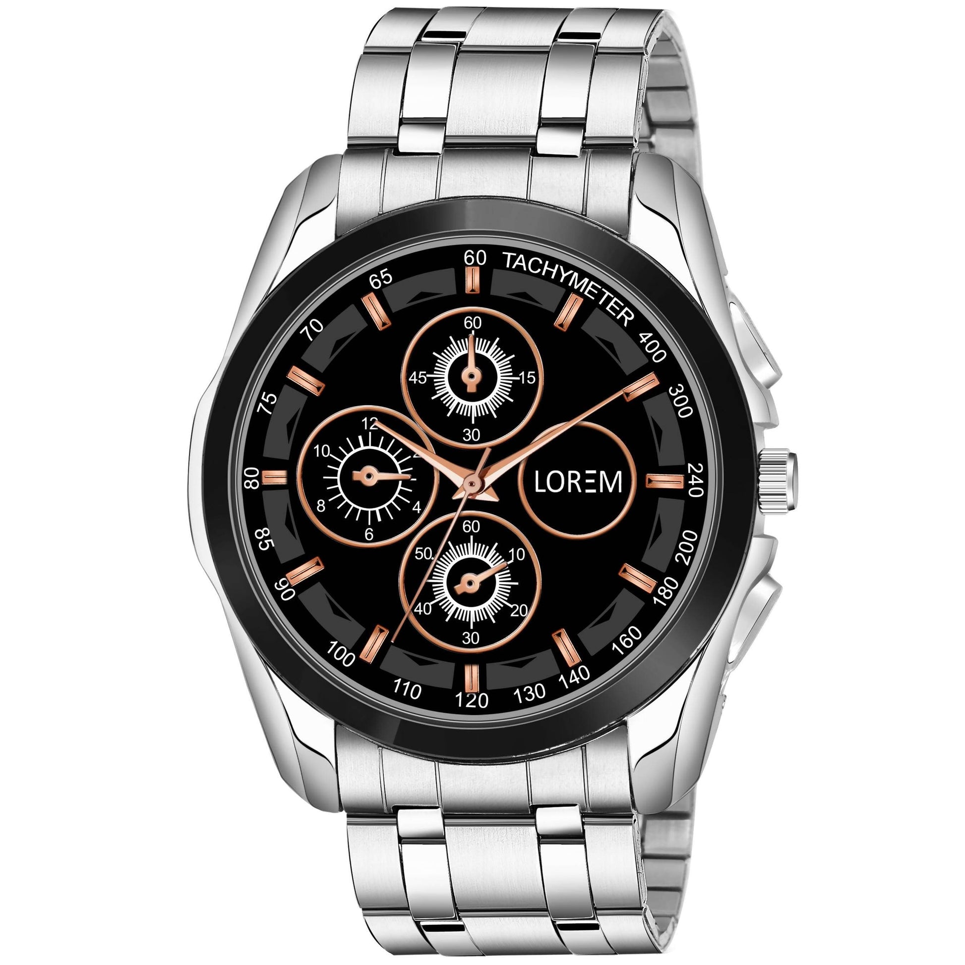 LOREM Black & Silver Dummy Chronograph Metal Analog Watch For Men LR114 - HalfPe