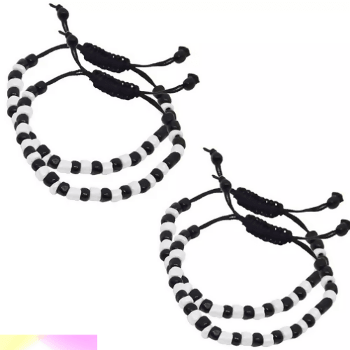 SENECIO 4Pc Set Black & White Beaded Moti Hand Woven Kids Nazariya Bracelet Combo Pack For Girls & Boy - HalfPe