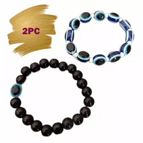 SENECIO Evil Eye Black Glass Beads Nazariya Unisex Bracelet(Pack of 2) - HalfPe