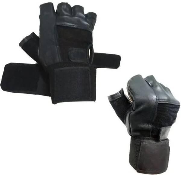 Gloves With Wrist Support For Gym & Fitness Exercise Gym & Fitness Gloves (Black Leather)  - HalfPe