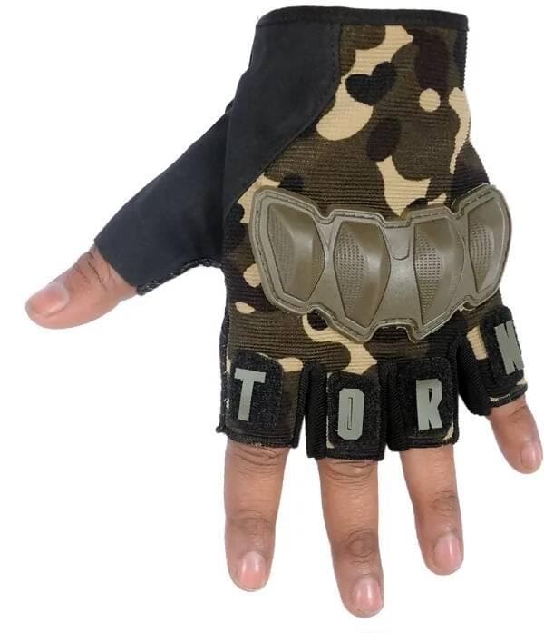 Riding Cycling Weight Lifting Half Finger Hard Knuckle Tactical Gloves Riding Gloves (ARMY GREEN)  - HalfPe