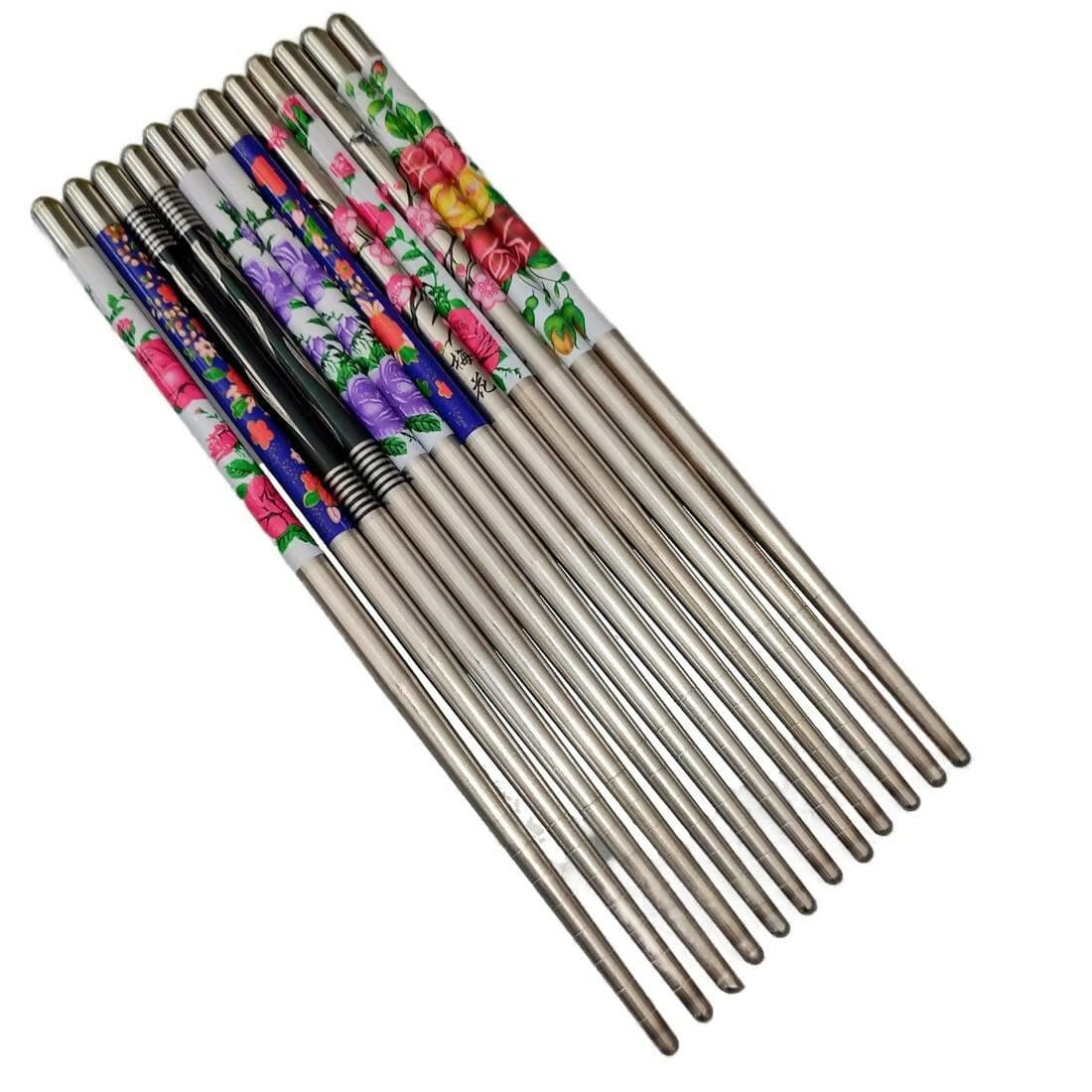 SENECIO SS Floral Geometric Printed Colorful Chopstick Hair Stick (12Pc) - HalfPe