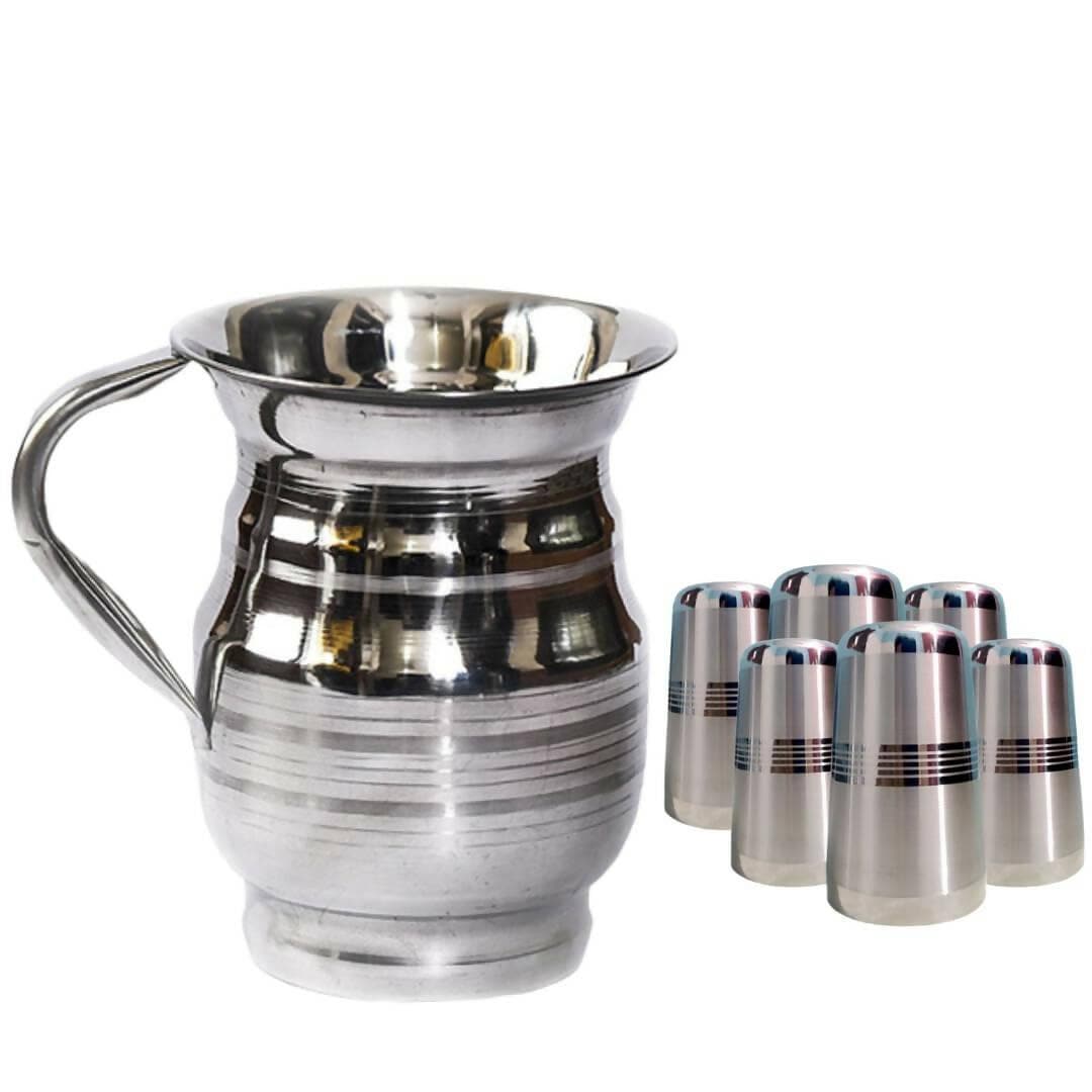 SHINI LIFESTYLE Stainless Steel Jug With Steel Glass Set (7) - HalfPe