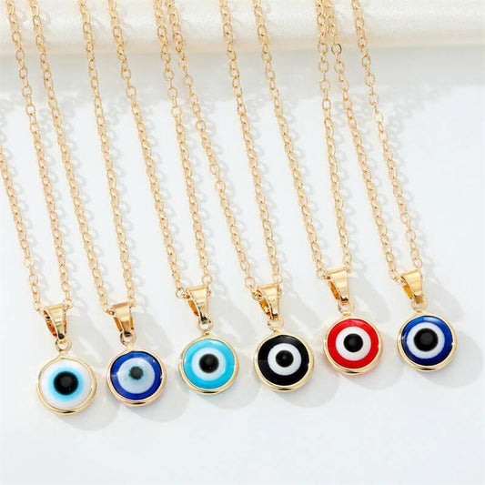 Pinapes Blue Turkish Evil Eye Pendant Chain Necklace for Women Set of 6 - HalfPe