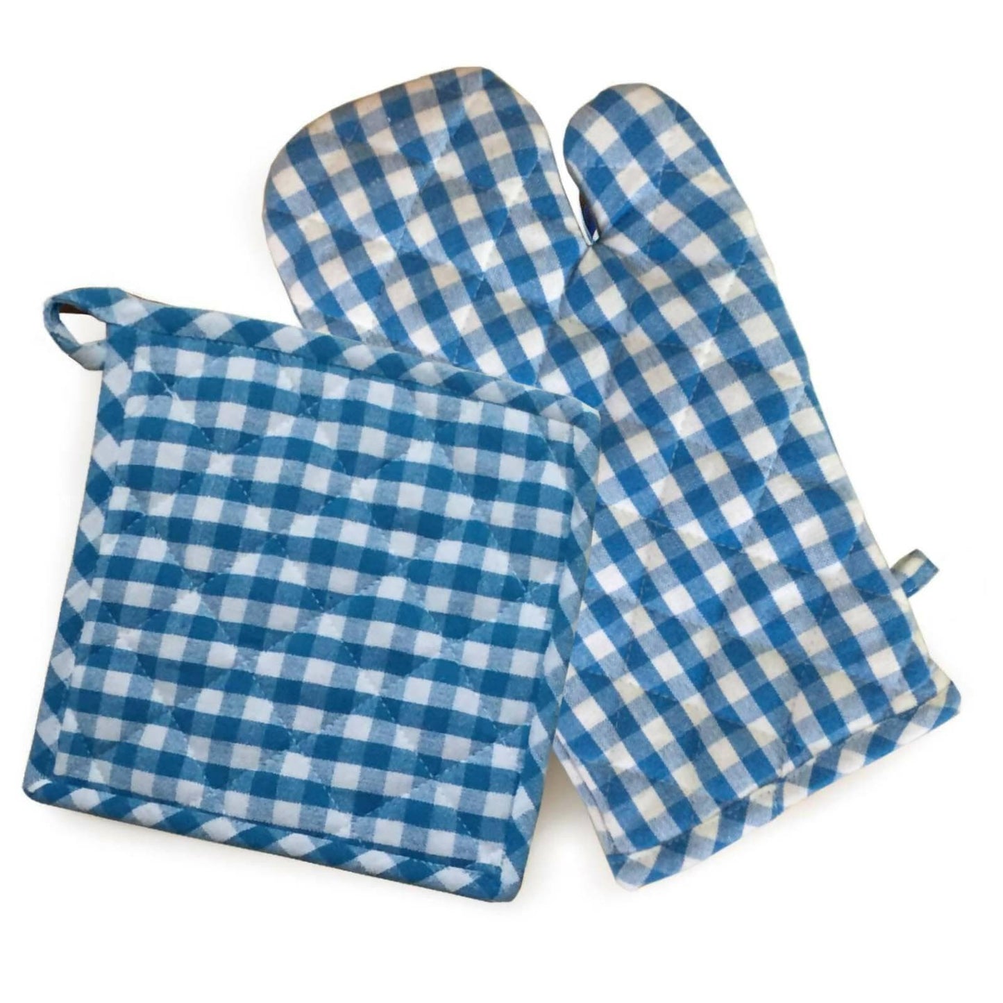 Lushomes oven gloves pot holder Combo, Blue Small Checks microwave gloves & pot holder for kitchen - HalfPe