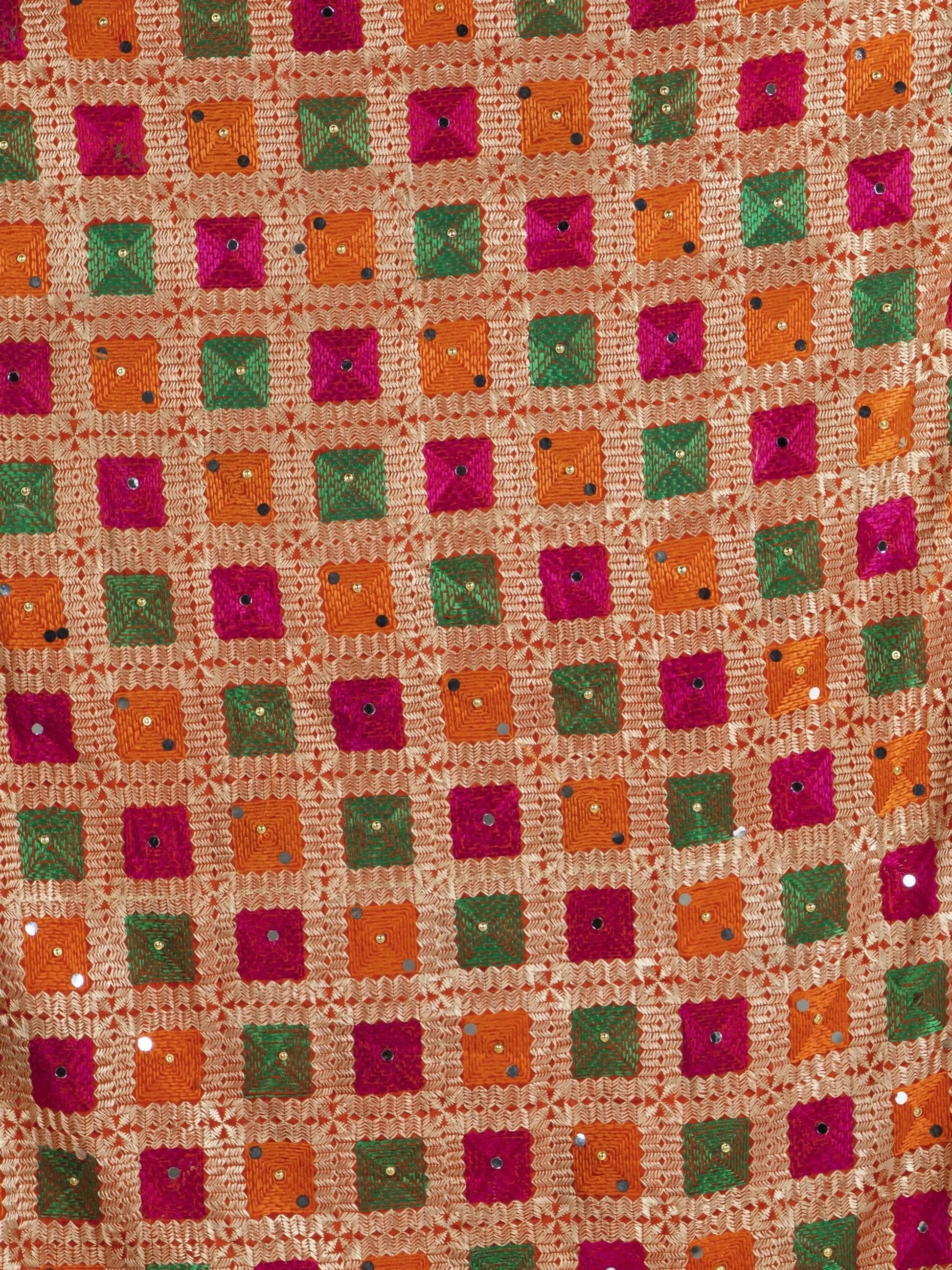 Phulkari Dupatta with Mirror Work (multi color designs) - HalfPe