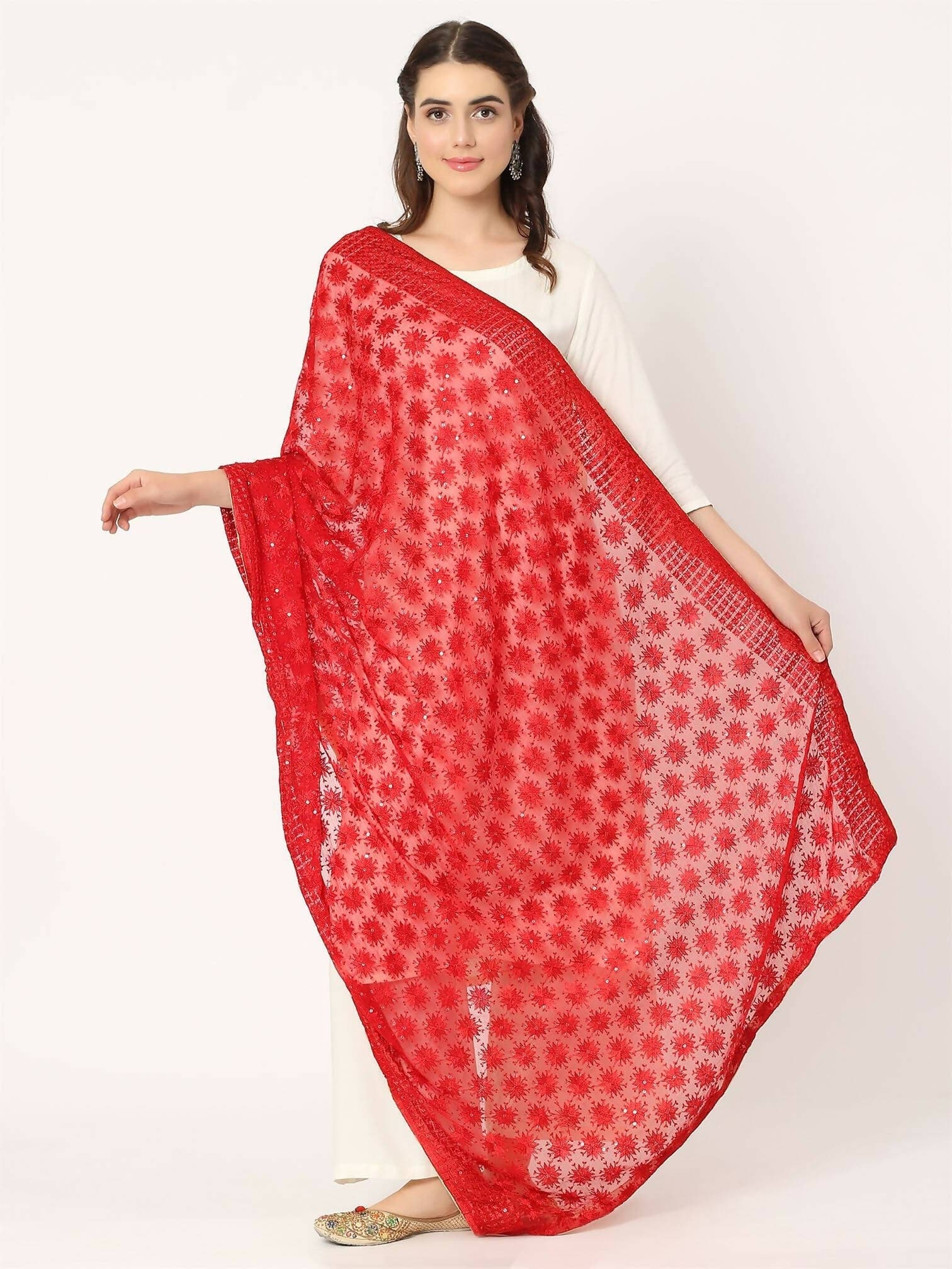 Red Sequined Phulkari Embroidery - HalfPe