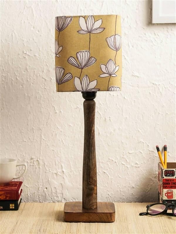 Mustard Flora Wooden Lamp - HalfPe