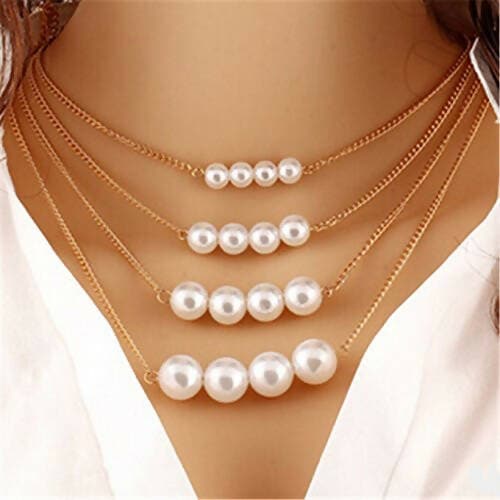 SENECIO American Style Four Layer Multi Strand Imitation Pearl Bead Rose Gold Plated Alloy Necklace - HalfPe