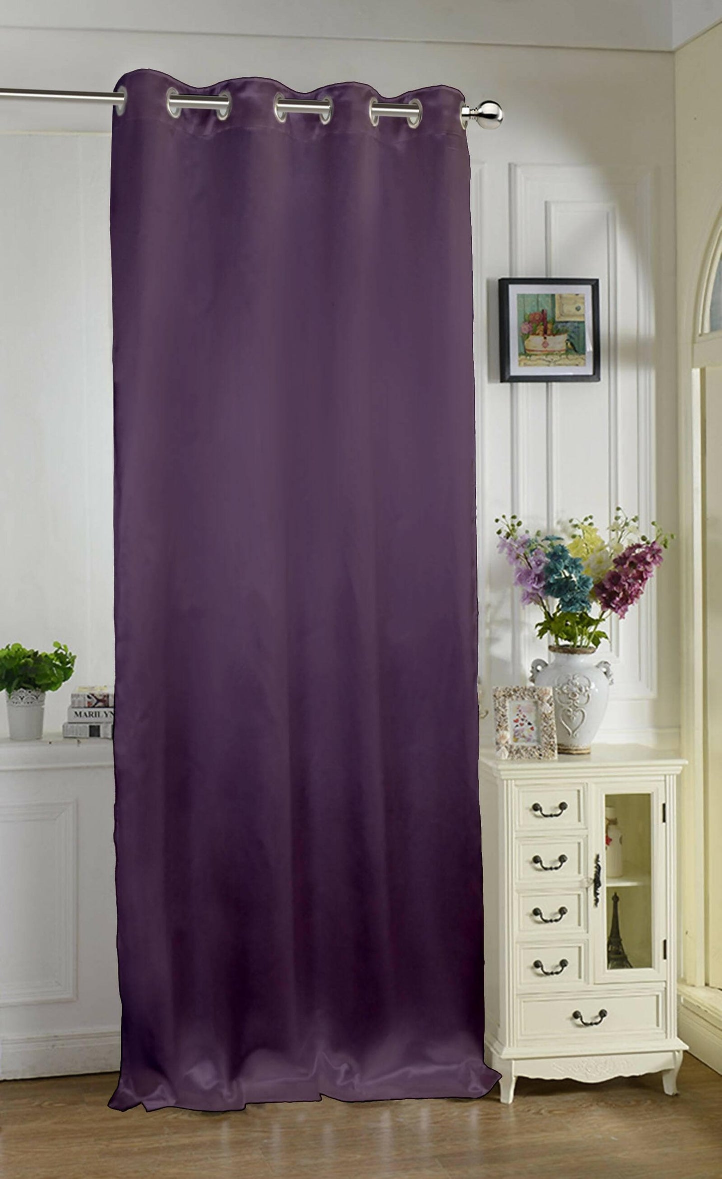 Lushomes Satin Curtains, Purple Satin door curtain, Plain Door Curtain, curtains 9 feet long 8 Metal SS Eyelets, 4.5 FT x 9 FT (54 x 108 inches) - HalfPe