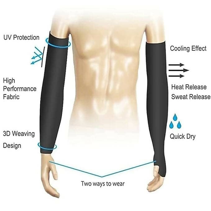 SENECIO UV Sun Protection Arm Cover Sleeves Cooling Long Sleeves Universal Fit for Men&Women&Kids (Black Arm Sleeves) - HalfPe