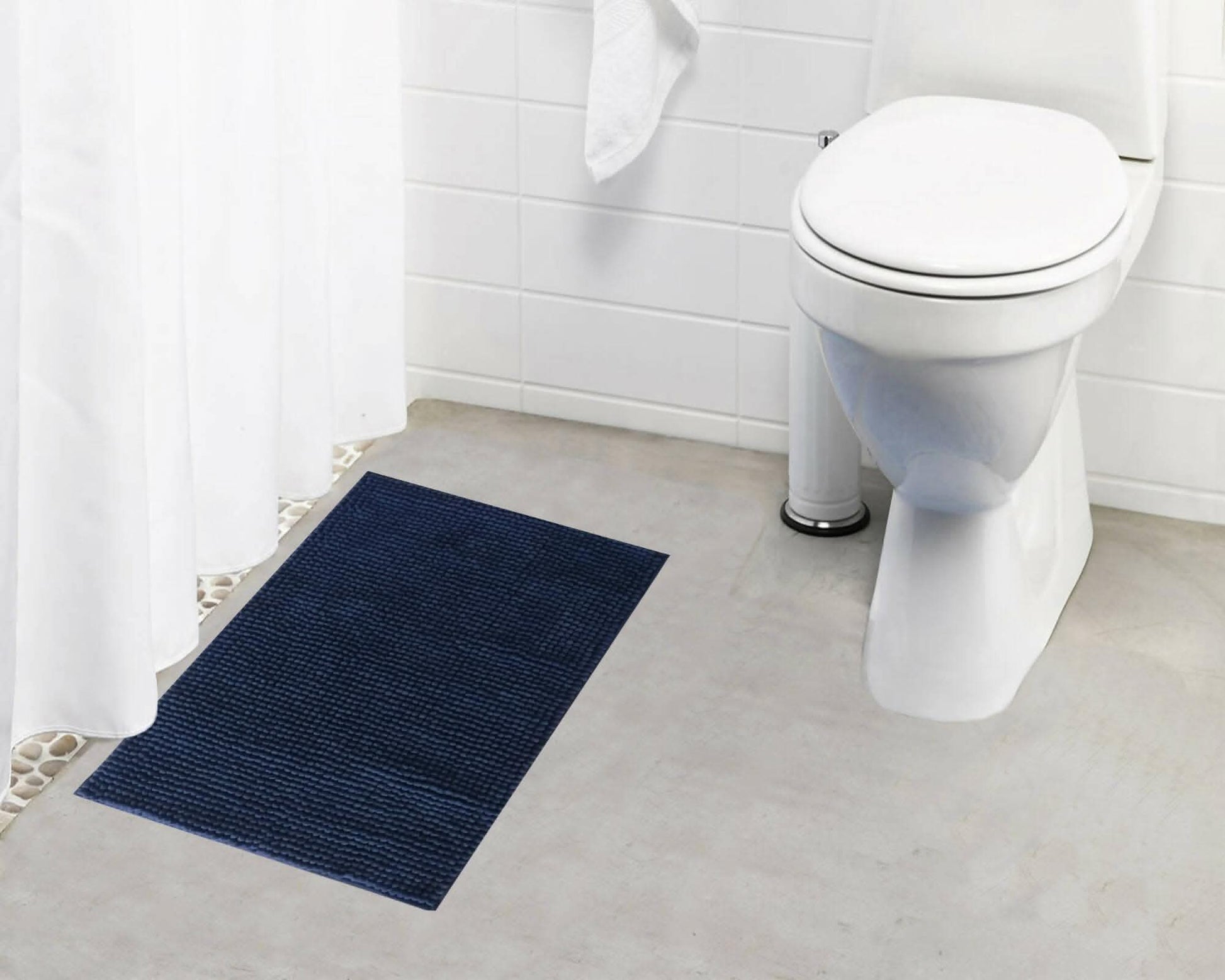 Lushomes Bathroom Mat, floor mats for home, anti slip mat, non slip mat 1800 GSM Floor Mat with High Pile Microfiber, Anti Skid Spray Backing (12 x 18 Inch, Single Pc,Navy Blue) - HalfPe