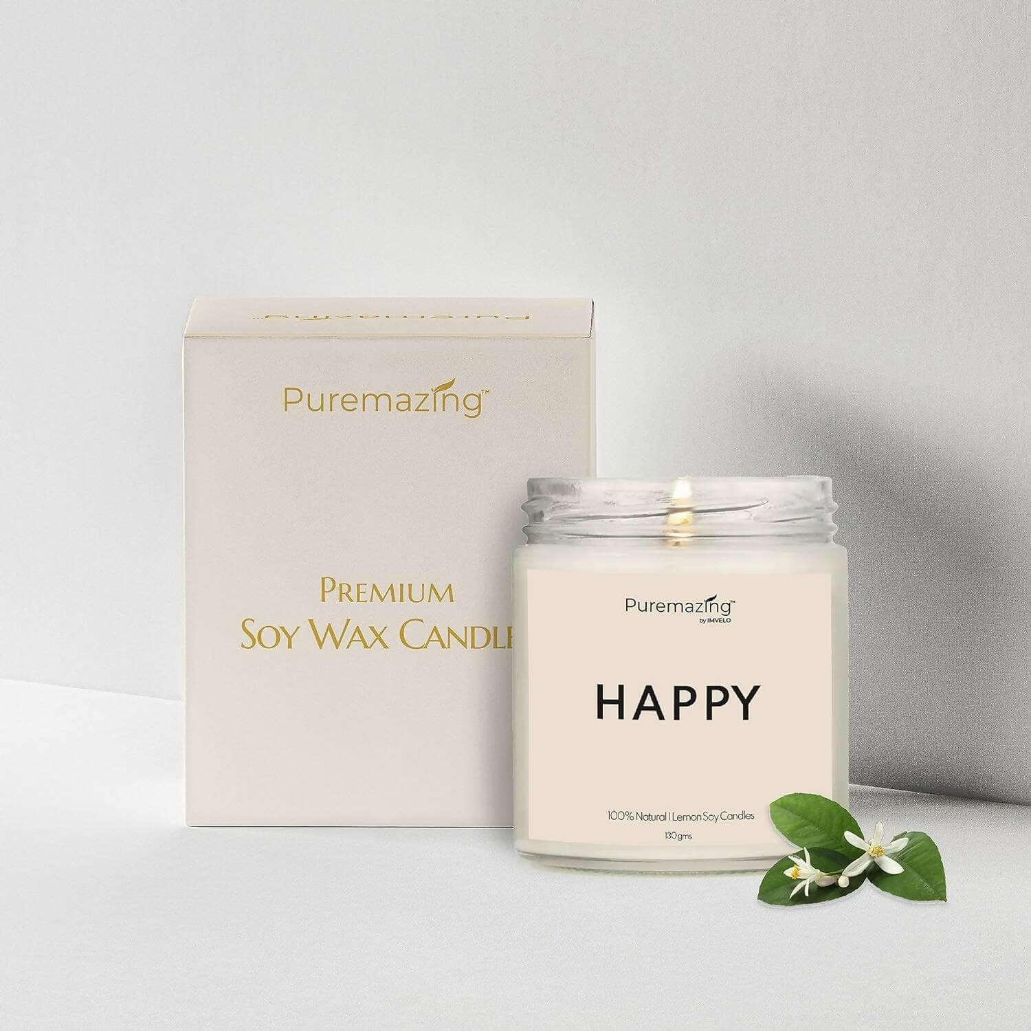 Puremazing by Imvelo 100% Soy Wax Candle - Happy - Lemon fragranced | Handmade and Smokeless Votive Candle | Bedroom/Spa/Home | Burning time of Upto 30hrs - HalfPe