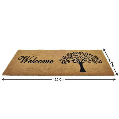 Mats Avenue Coir Door Mat Tree Welcome Hand Printed Natural Extra Large for Main Door Entrance 40x120 CM - HalfPe