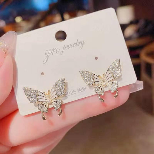 Pinapes butterfly earrings for women cute girl rhinestone zircon stud earrings - HalfPe