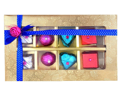 MANTOUSS Diwali Chocolate Gift Pack/Diwali Chocolate Gifts for Corporate Gifting-Designer Chocolate Box +Glass jar Scented Candle +Jar of Mix Dry Fruits+Rangoli Colours+Deepawali Greeting Card - HalfPe