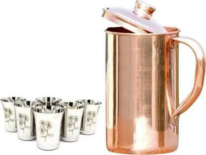 SHINI LIFESTYLE Copper Jug Set and Premium quality steel Glass set (Pack of 7) - HalfPe