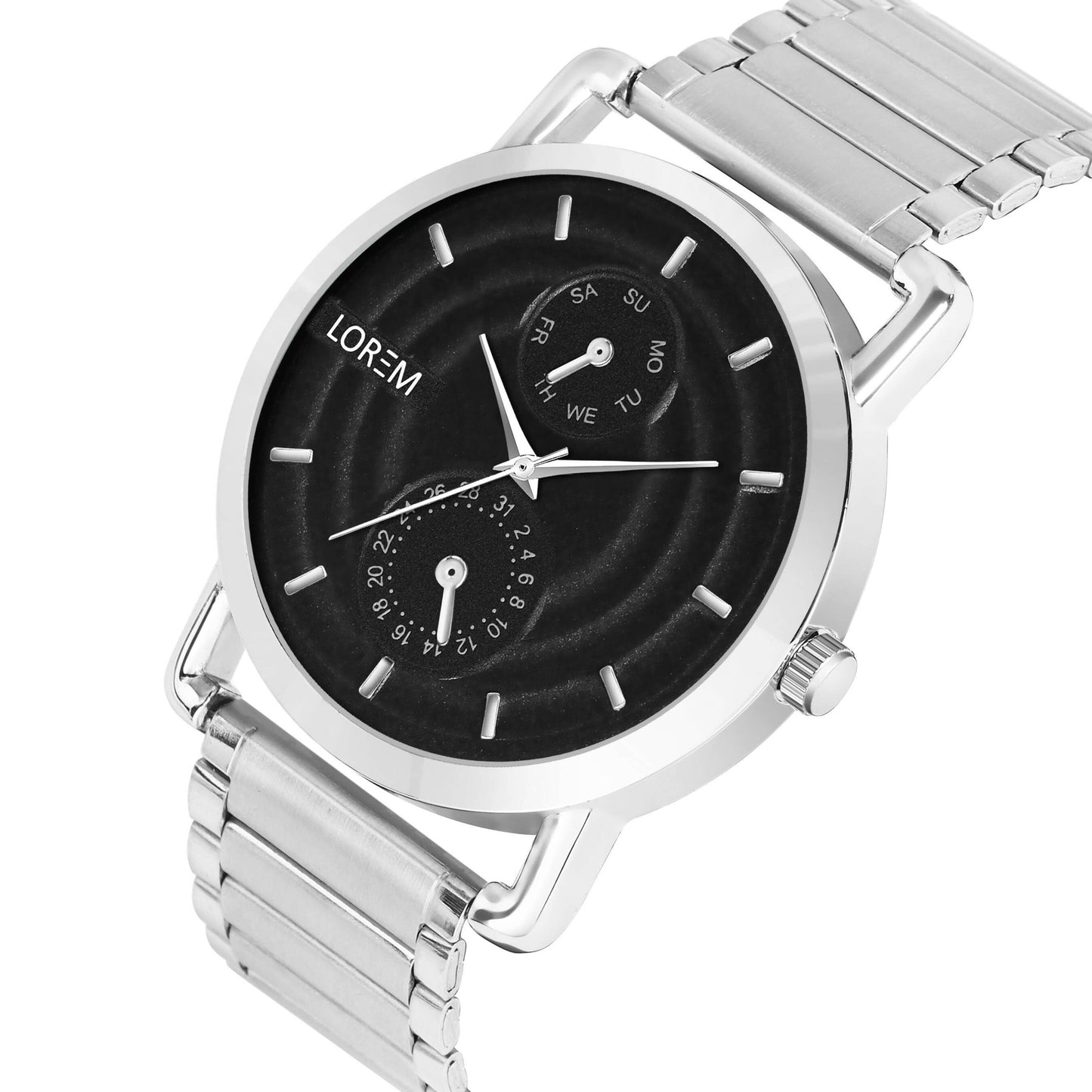 LOREM Black 3D Embossed Stainless Steel Analog Watch For Men LR120 - HalfPe