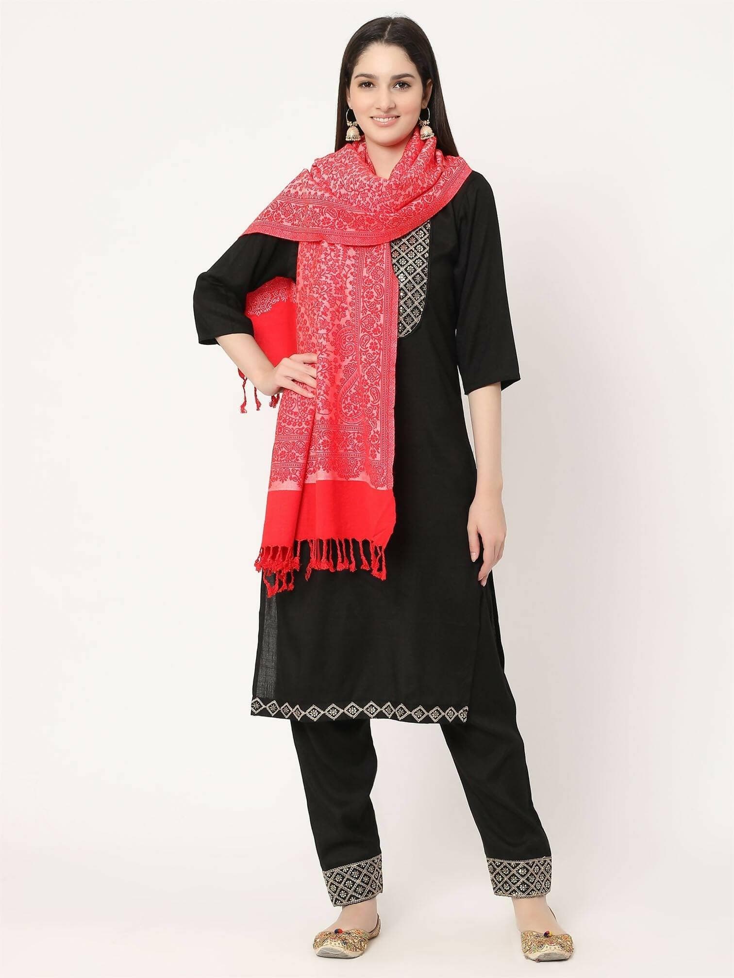 Red Paisley Pattern Viscose Stole for women - HalfPe