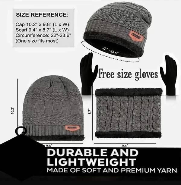 Woven winter Cap and Gloves Set (Pack of 3) - HalfPe