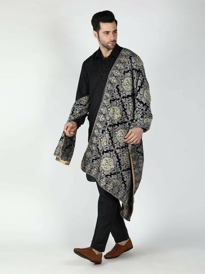 Moda Chales Men's Velvet Shawl (Black ,Silver ,Gold ) - HalfPe