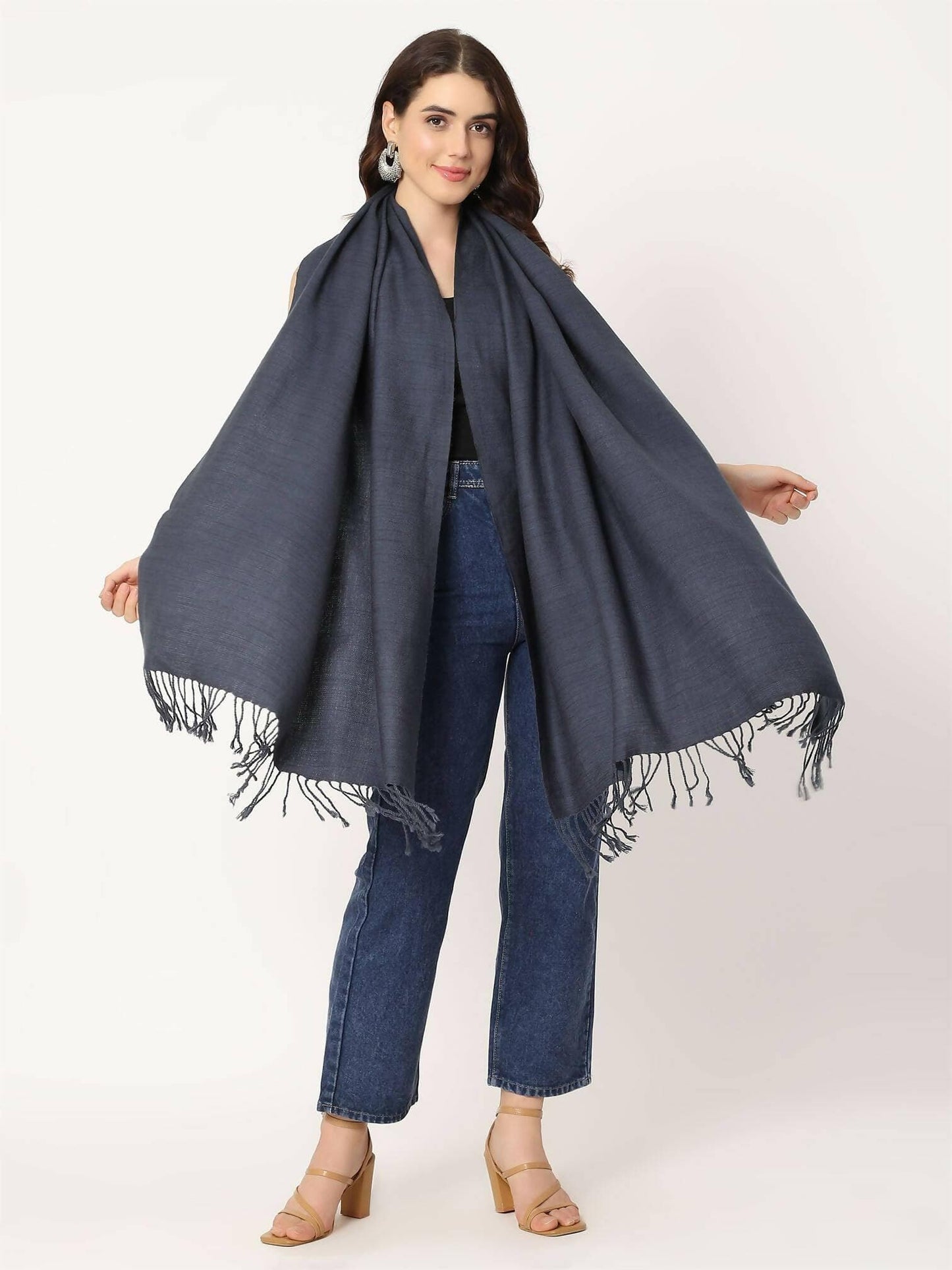 Grey Wool Stole for women - HalfPe