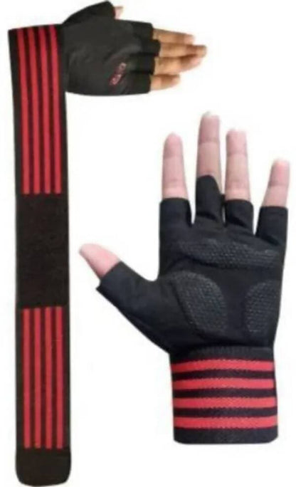 Beast Gym Glove With Long Wrist Support Gym & Fitness Gloves (Black, Red) - HalfPe