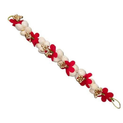 SENECIO Golden Red Rose Mogra Flower Crown Tiara Gajra Juda Bun Maker Haldi Pithi Bridal Wedding Festival Hair Accessory (red flower) - HalfPe